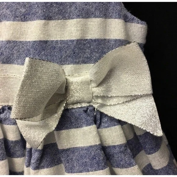 Tahari Dress Baby 2T Blue White‎ Silver Striped Sleeveless Bow Nautical Dress - Picture 6 of 8